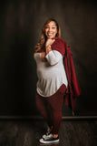 Chill Set Burgundy Tee and Leggings with a Hoodie